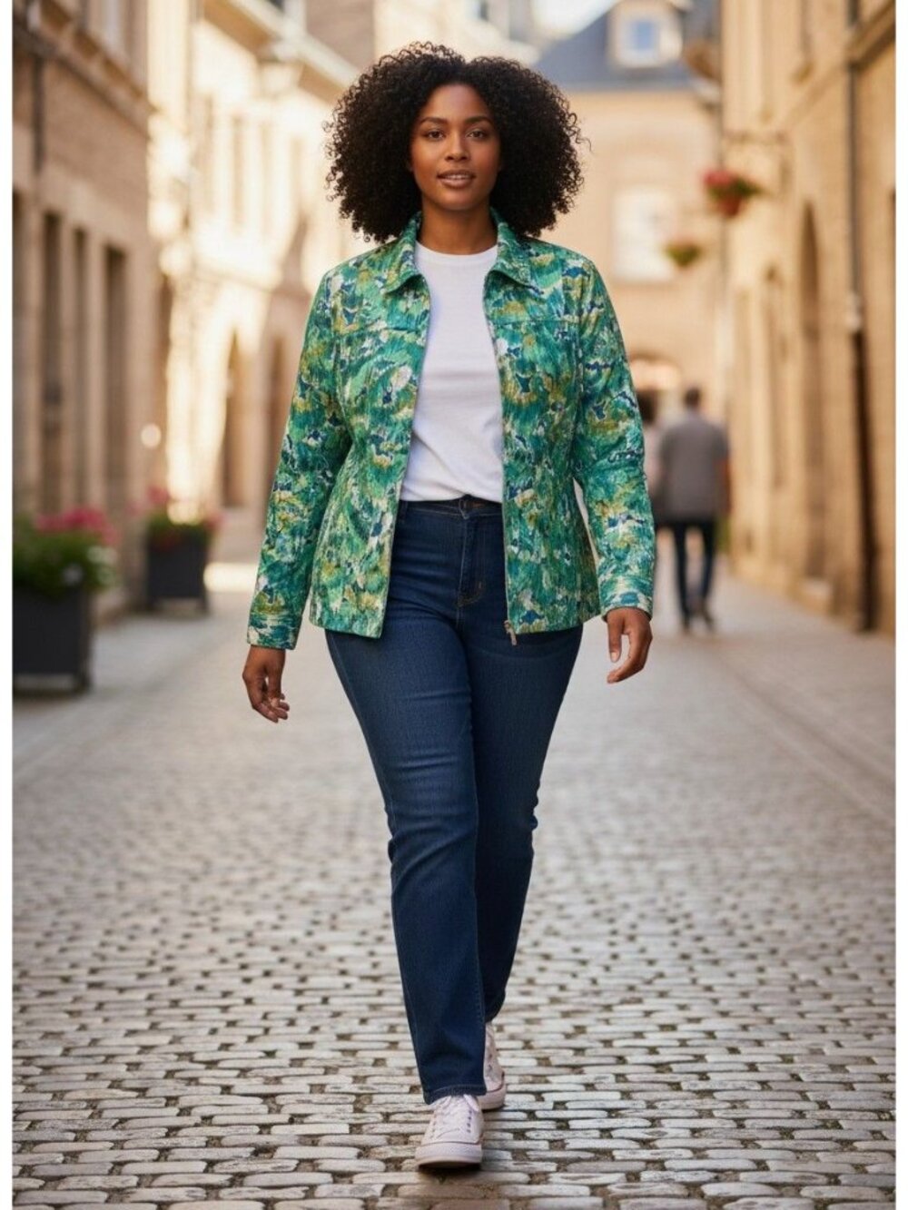 Ruby Rd Women’s Green Abstract Print Lightweight Zip Jacket Size 14 Rayon Blend
